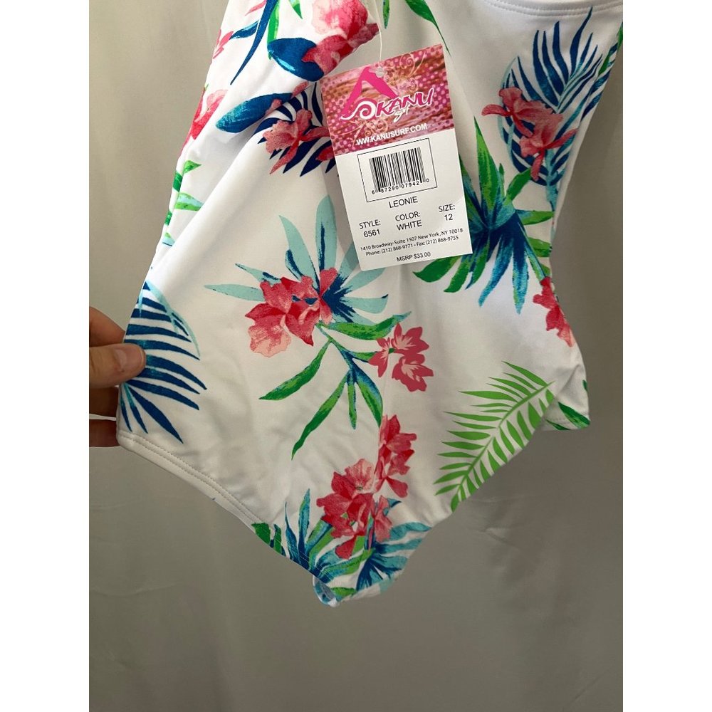 Kanu Surf Leonie White Colorful Tropical Print Full Piece Swimsuit - Size 12 - Picture 5 of 8